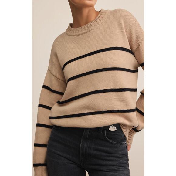 NEW Z SUPPLY boyfriend stripe sweater in biscuit - Picture 4 of 4